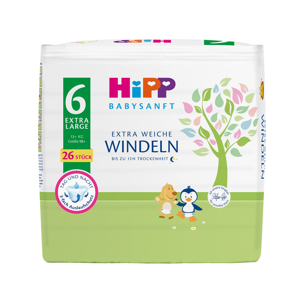 HiPP Baby Soft Extra Soft Diapers XL, Size 6 (52 pcs) 13+ kg - Organic Shop USA