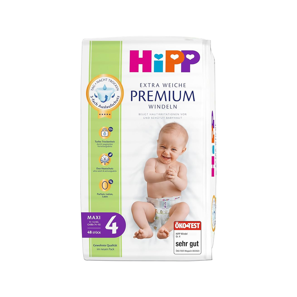 HiPP Extra Soft Premium Diapers Maxi, Size 4 (64 pcs) 9-14 kg - Organic Shop USA