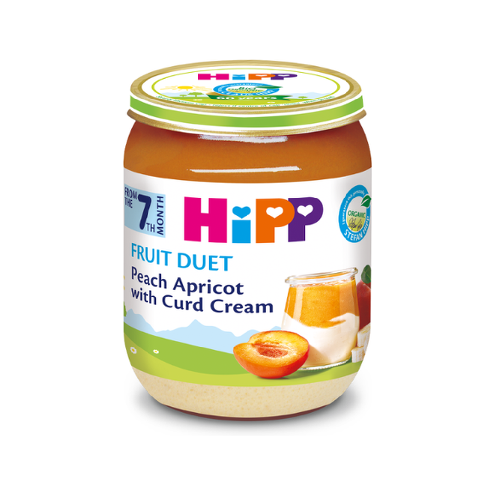 HiPP Fruit Duet Peach Apricot with Curd Cream Puree 160 g - Organic Shop USA