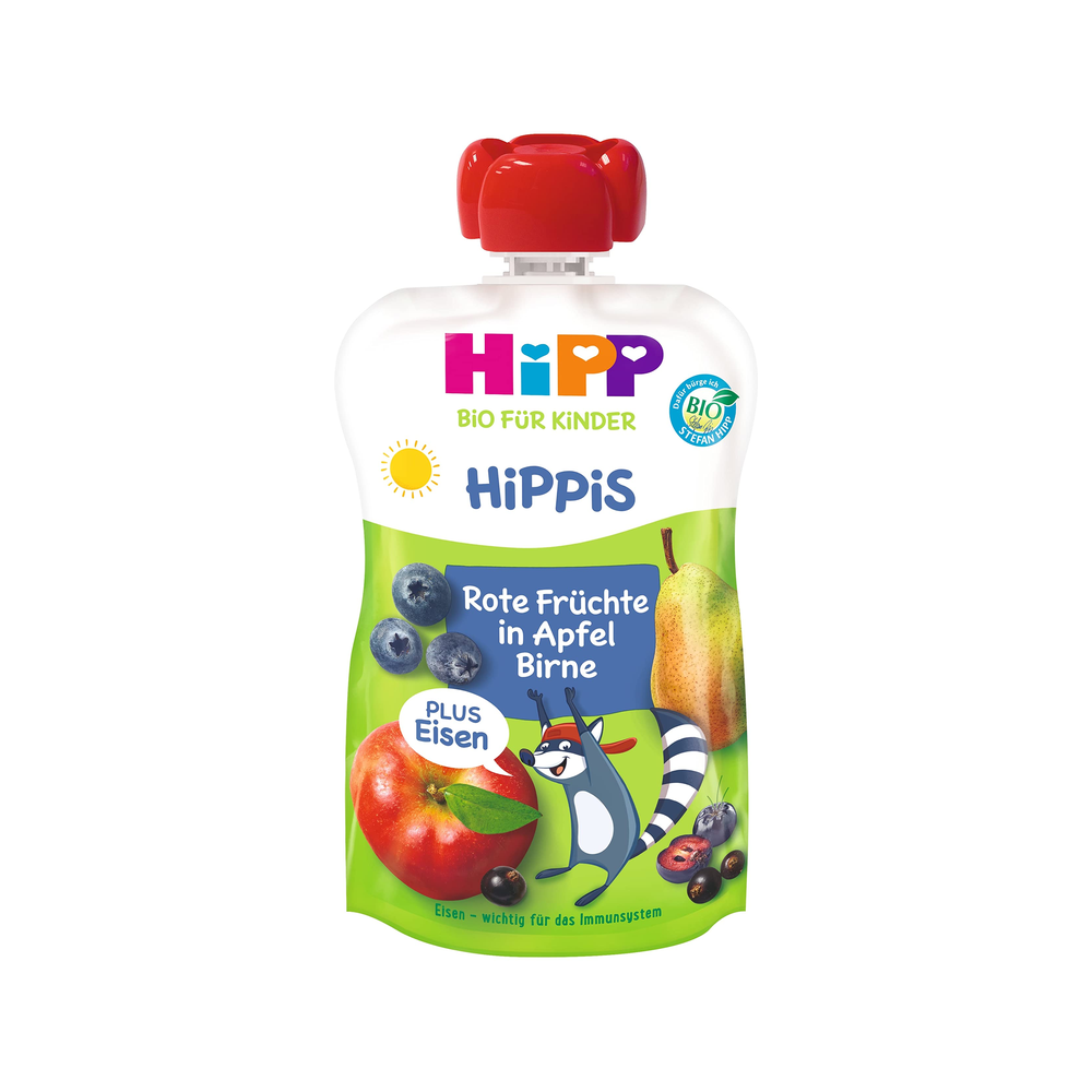 HiPP Organic Red Fruits in Apple & Pear with Iron Puree 100 g - Organic Shop USA