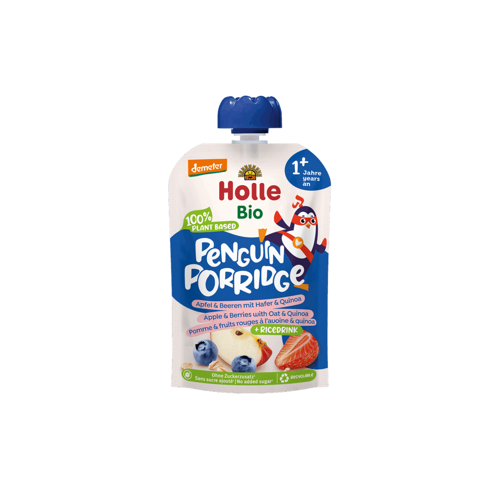 Holle Penguin Porridge – Apple & Berries with Oats & Quinoa 110 g - Organic Shop USA