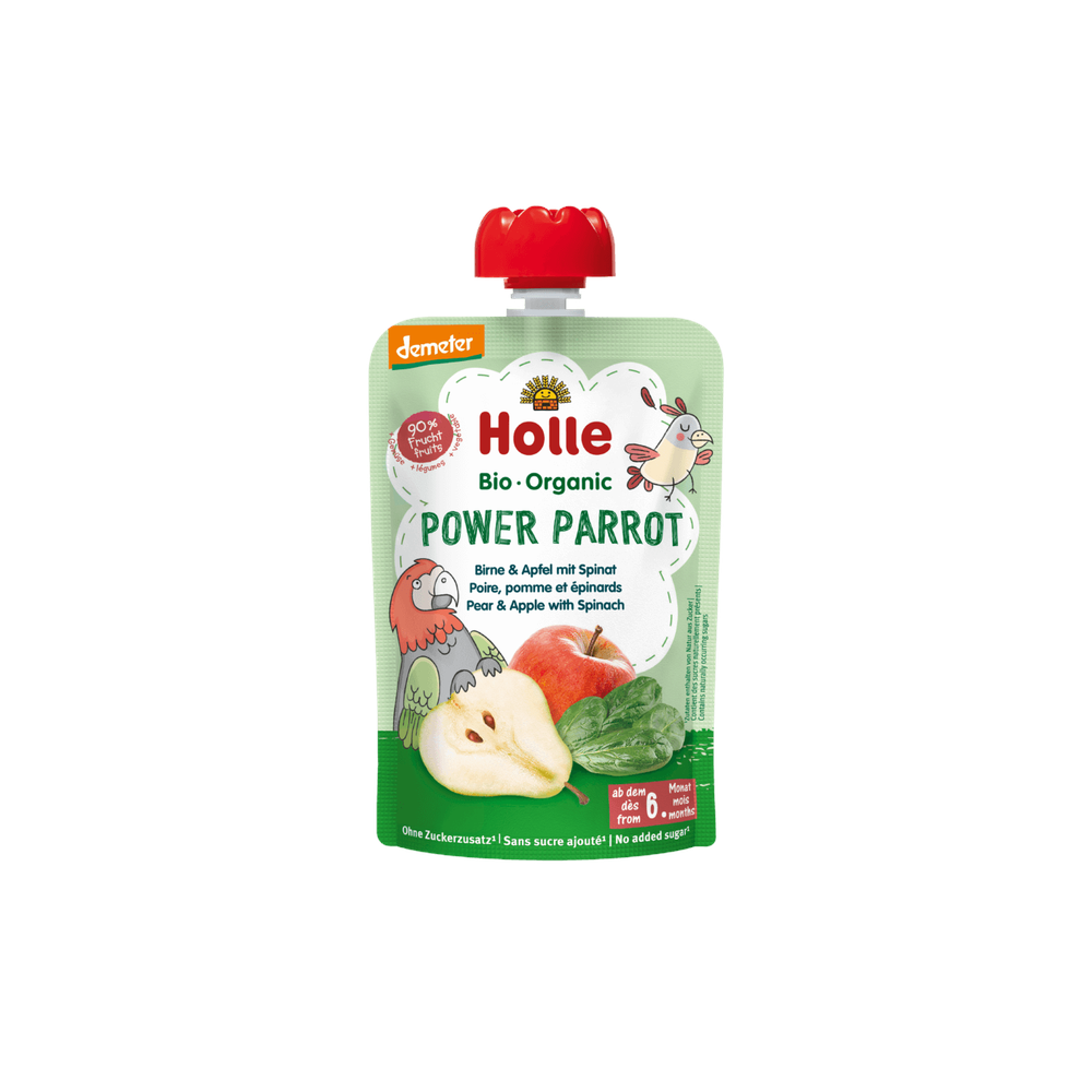 Holle Power Parrot - Pouch Pear & Apple With Spinach 100 g - Organic Shop USA