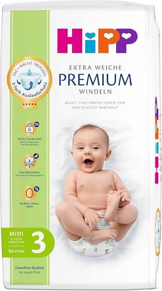 HiPP Baby Soft Extra Soft Diapers Midi, Size 3 (54pcs) 5-9 kg