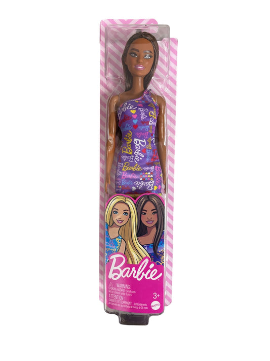 Mattel Barbie Purple Barbie Logo Print Dress Doll HGM57