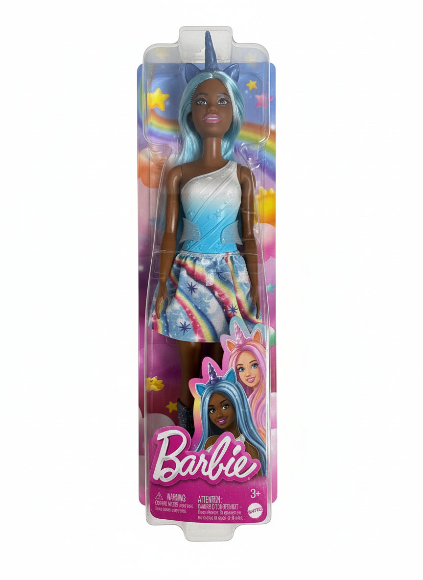 Barbie doll in packaging on a white surface