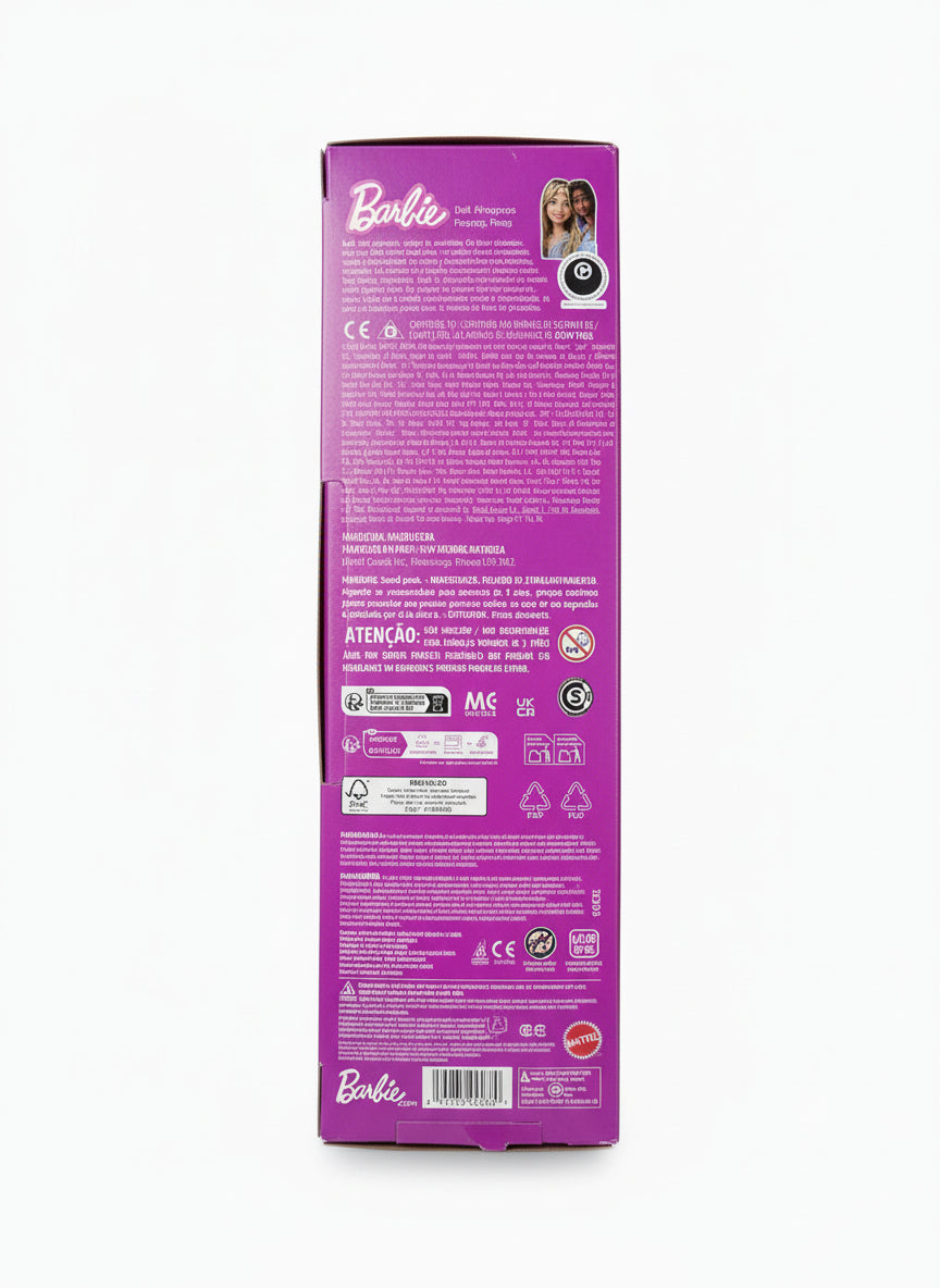 Barbie packaging on a white surface with visible text and branding