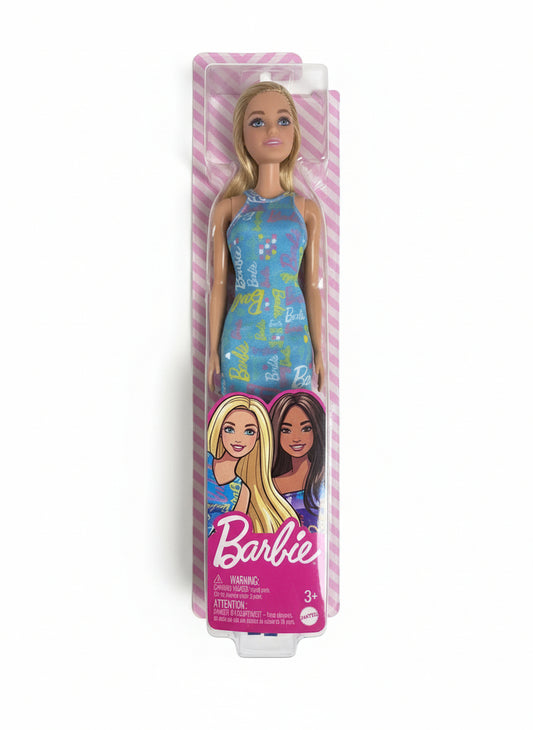 Mattel Barbie Blue Logo Print Dress Doll HGM59