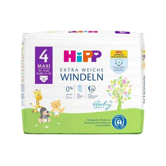 HiPP Baby Soft Extra Soft Diapers Maxi, Size 4 (32 pcs) 7-18 kg - Organic Shop USA