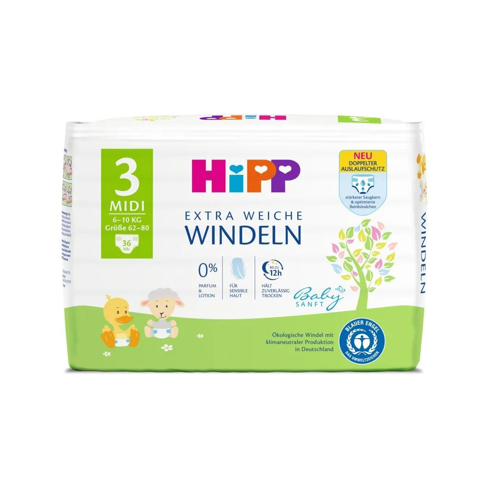 HiPP Baby Soft Extra Soft Diapers Midi, Size 3 (36 pcs) 5-9 kg - Organic Shop USA