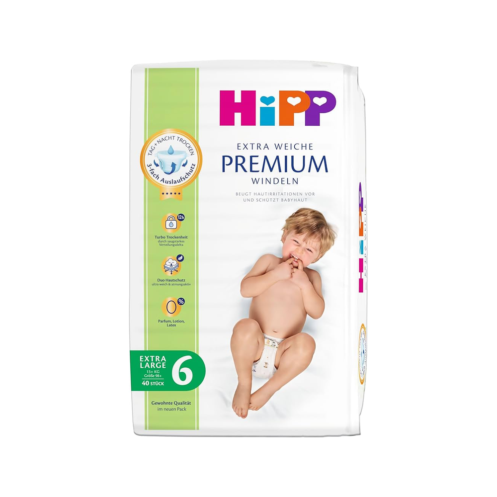 HiPP Extra Soft Premium Diapers Size 6 Extra Large, 13 kg+ 40 pcs - Organic Shop USA
