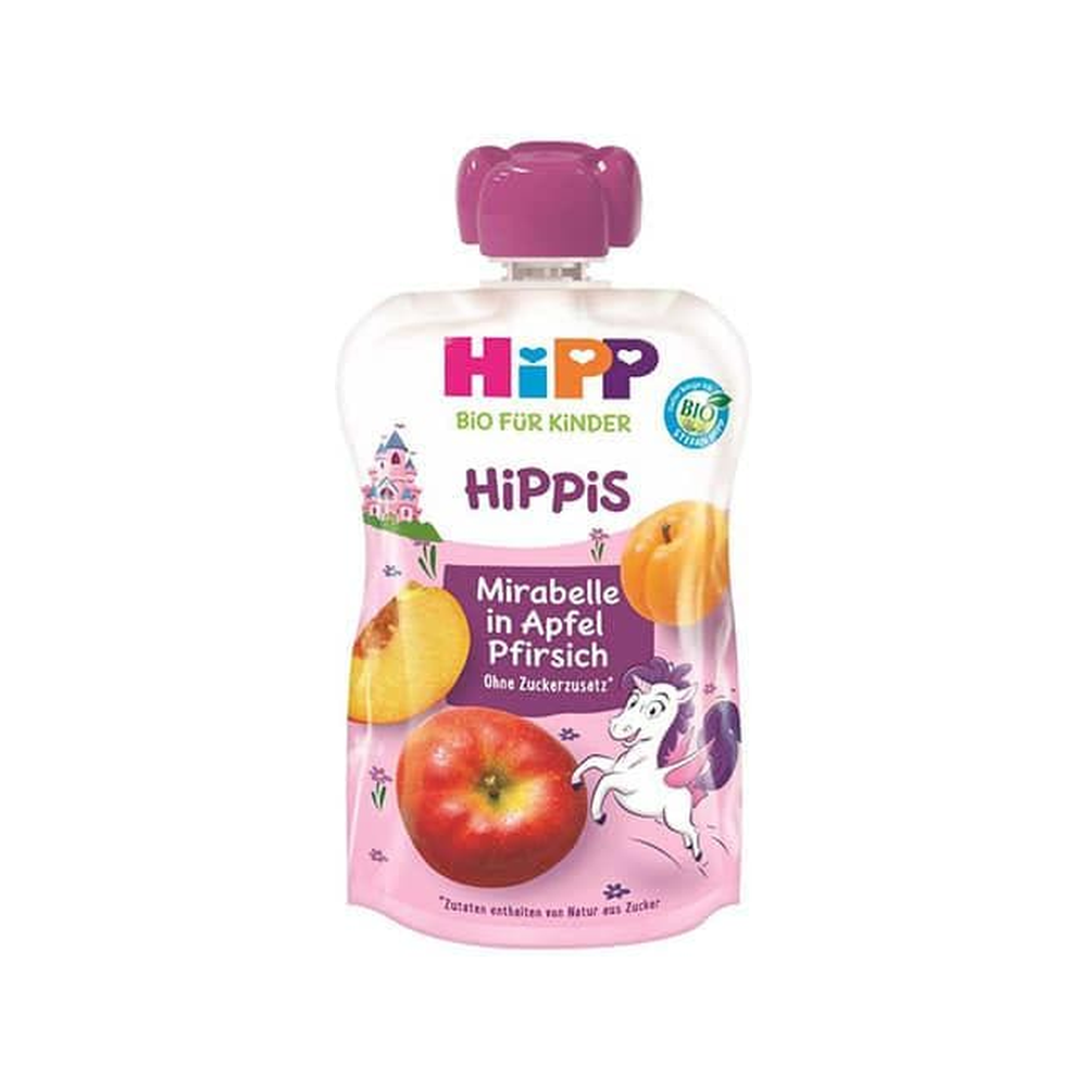 HiPP Hippis Apple, Yellow Plum & Peach Puree 100 g - Organic Shop USA