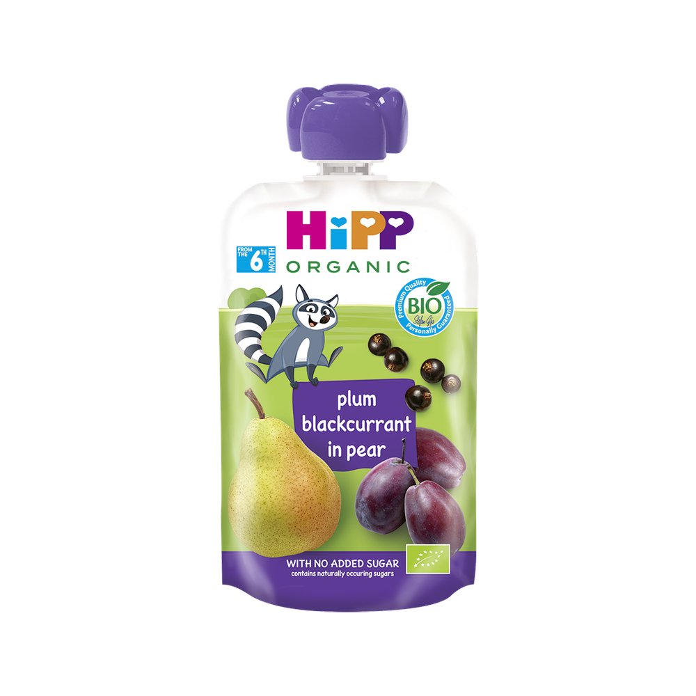 HiPP Hippis Plum Blackcurrant in Pear Puree 100 g - Organic Shop USA
