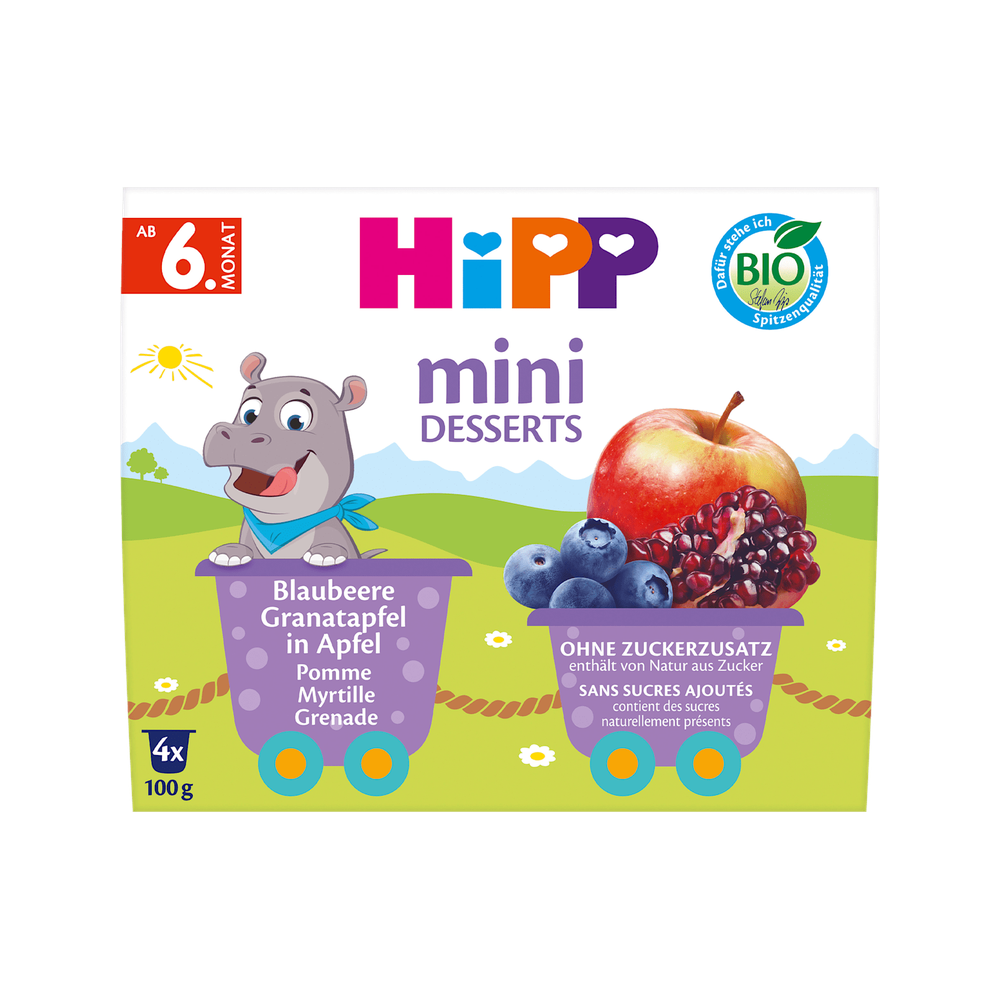 HiPP Mini Desserts in a Cup Blueberry Pomegranate in Apple (4 x 100 g)