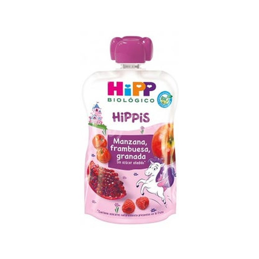 HiPP Super Hippis Apples, Raspberries, Pomegranates and Malpighia Puree 100 g - Organic Shop USA