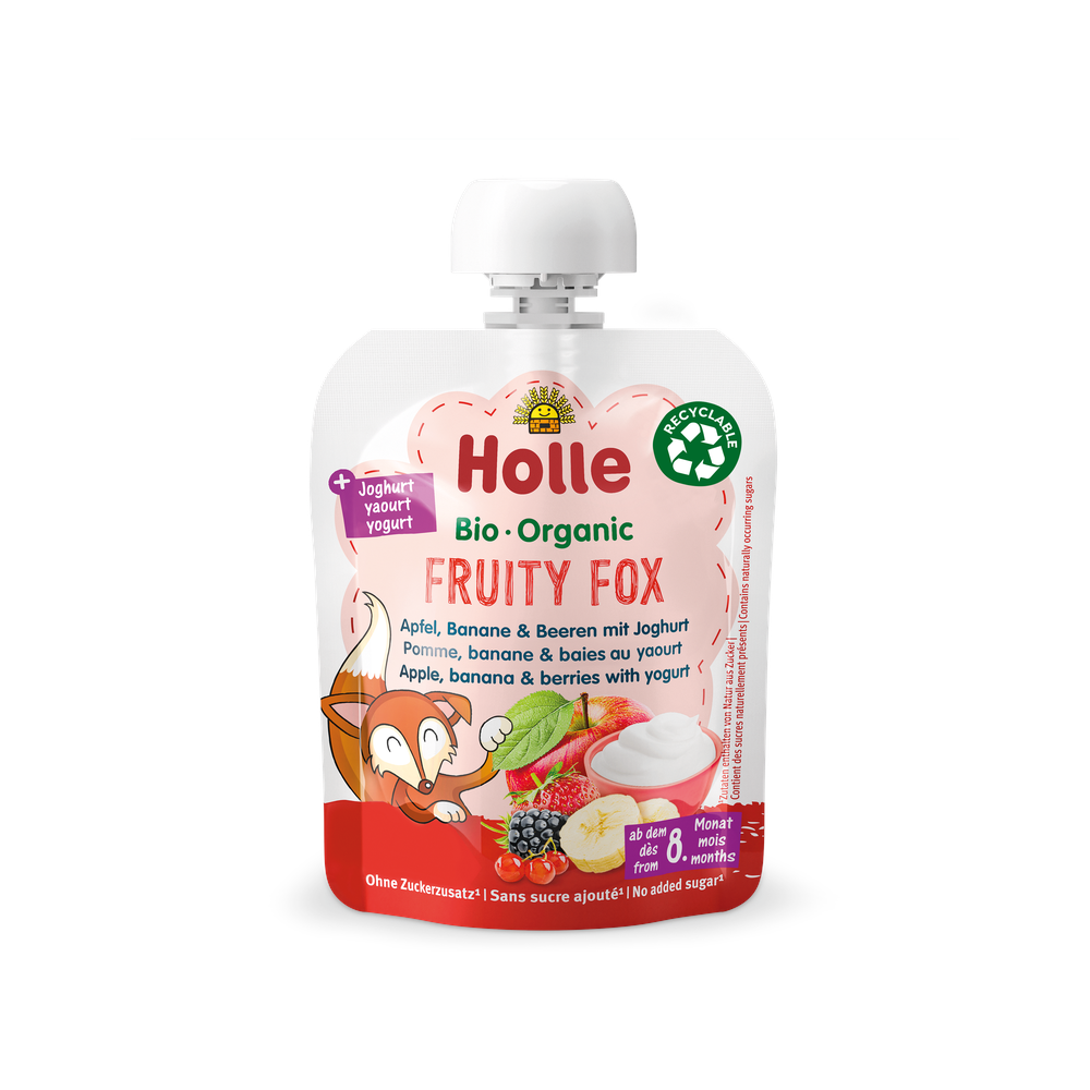 Holle Fruity Fox - Pouch Apple, banana & berries with yogurt 85 g - Organic Shop USA